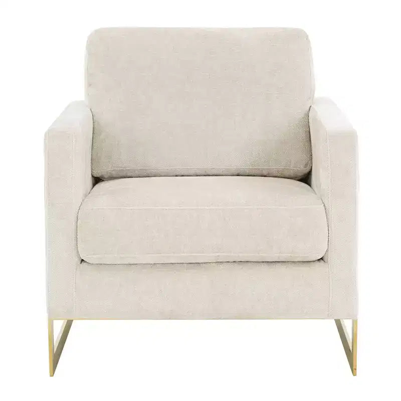 Fauteuil d'appoint LeisureMod Lincoln rembourré en bouclette avec cadre en acier inoxydable doré