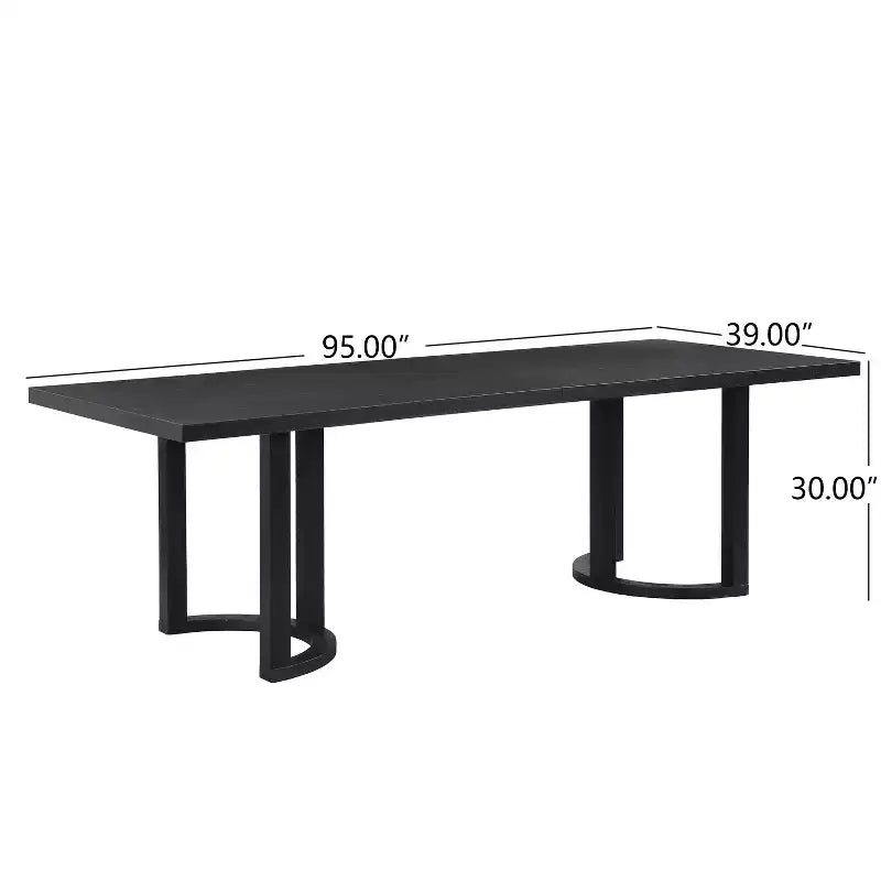 95L Dining Table for 8, Classic Farmhouse Style Solid Wood Rectangle Kitchen Tables, Black - HABITRIO