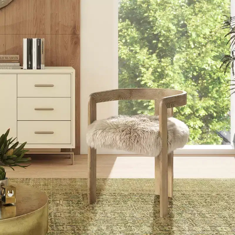Chaise de salle à manger Jennifer Taylor Home Millwick 21 à dossier bas en véritable fourrure, véritable fourrure blonde naturelle