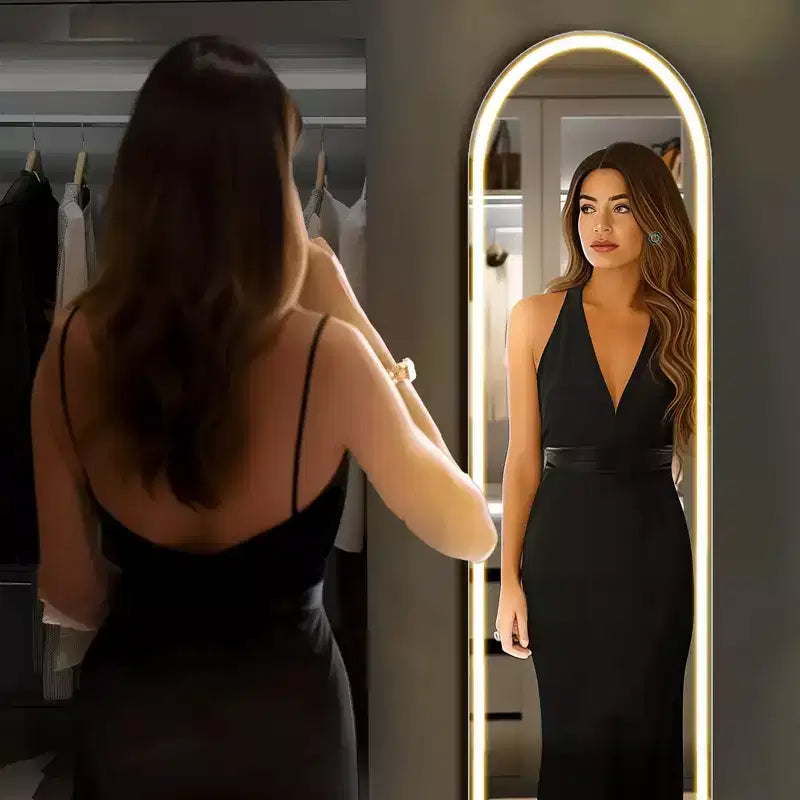 Miroir pleine longueur arqué sans cadre JIONJOY à lumière DEL 3 couleurs