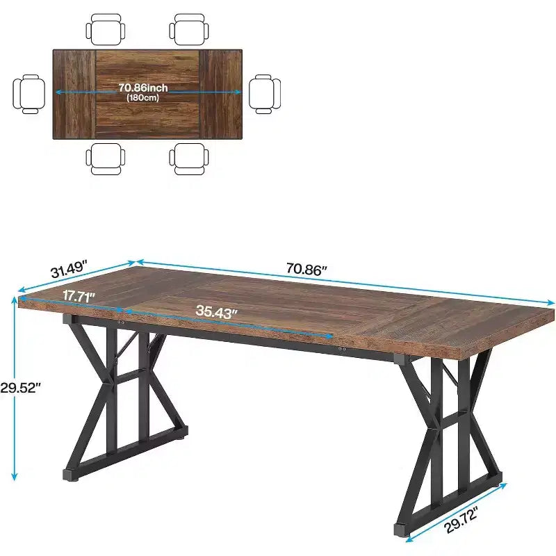 Table à manger rectangulaire en bois Lantine de 180 cm pour 6 personnes