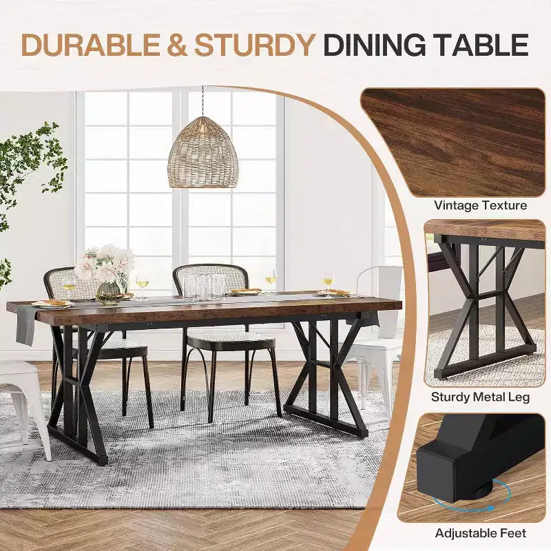 Table à manger rectangulaire en bois Lantine de 180 cm pour 6 personnes