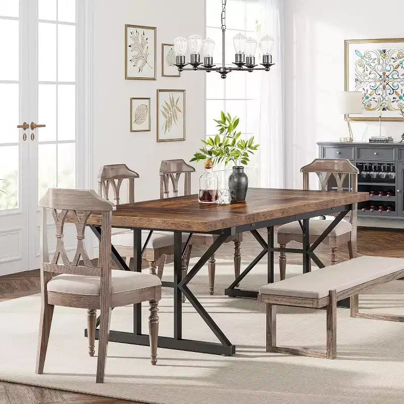 Table à manger rectangulaire en bois Lantine de 180 cm pour 6 personnes