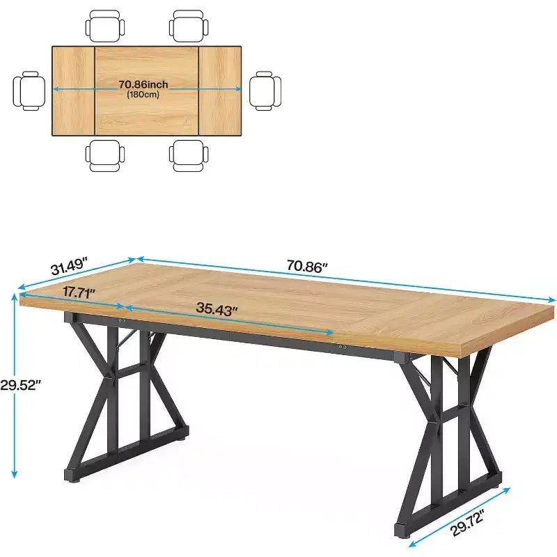 Table à manger rectangulaire en bois Lantine de 180 cm pour 6 personnes