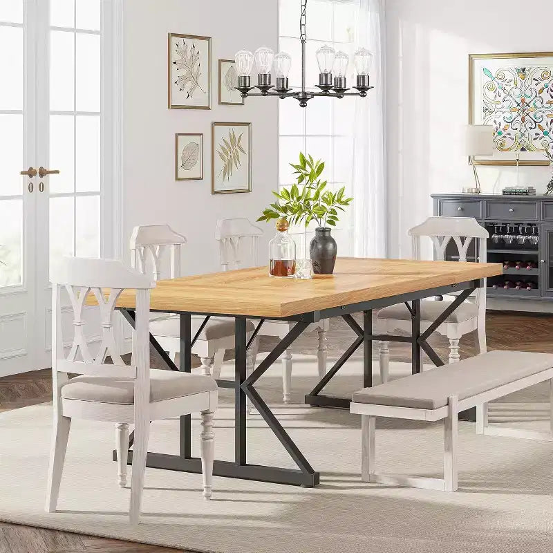 Table à manger rectangulaire en bois Lantine de 180 cm pour 6 personnes