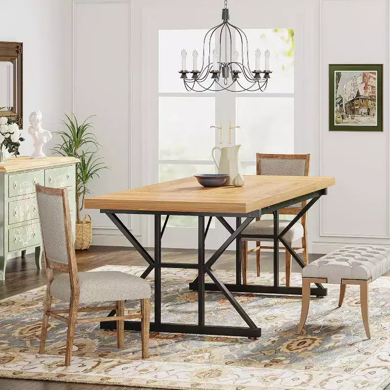 Table à manger rectangulaire en bois Lantine de 180 cm pour 6 personnes