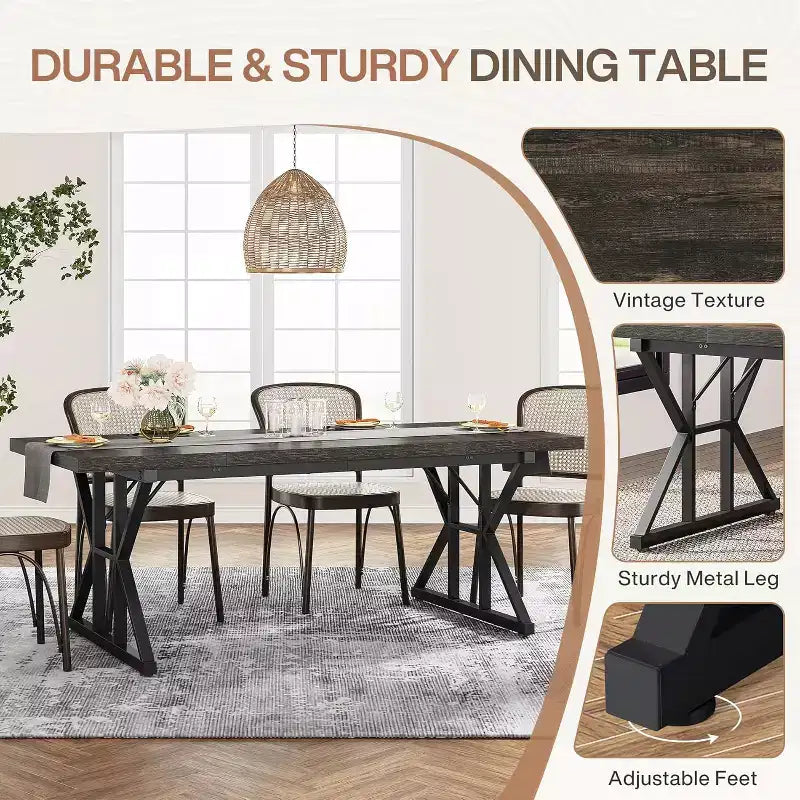 Table à manger rectangulaire en bois Lantine de 180 cm pour 6 personnes