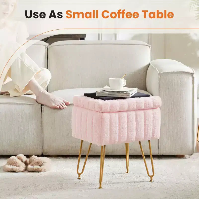 JIONJOY Faux Fur Rectangular Accent Small Ottoman with Storage