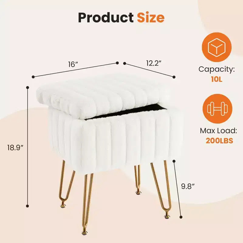 JIONJOY Faux Fur Rectangular Accent Small Ottoman with Storage