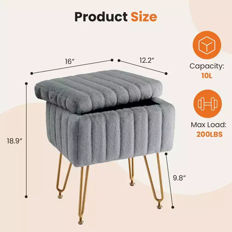 JIONJOY Faux Fur Rectangular Accent Small Ottoman with Storage
