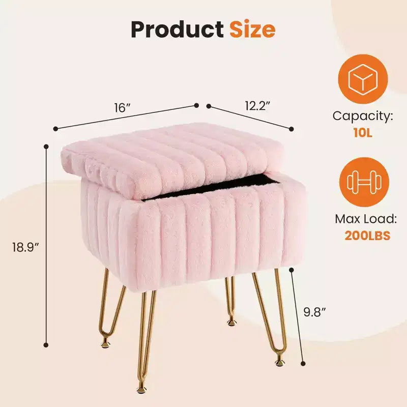 JIONJOY Faux Fur Rectangular Accent Small Ottoman with Storage