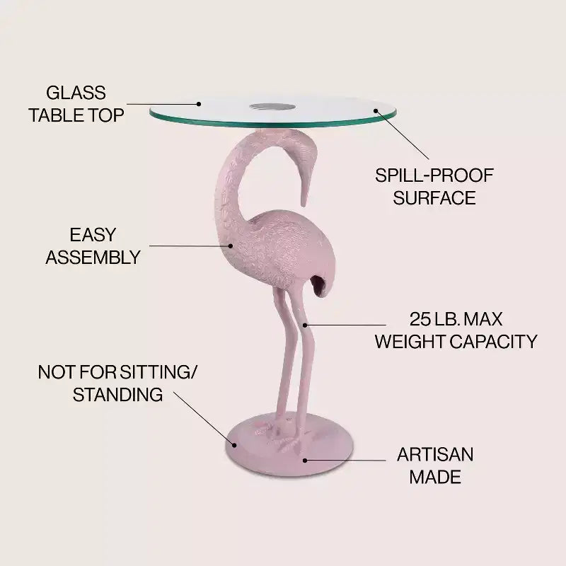 JONATHAN Y Blanche 25 Classic Mid-Century Glass Top Flamingo End Table