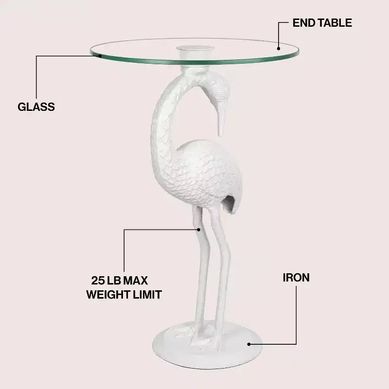 JONATHAN Y Blanche 25 Classic Mid-Century Glass Top Flamingo End Table