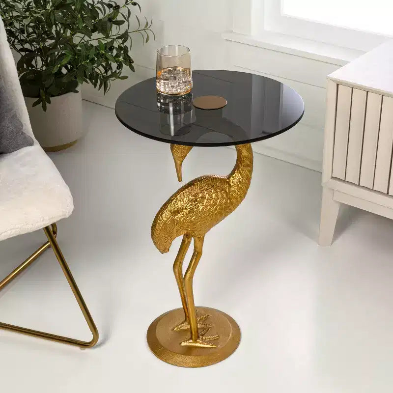 JONATHAN Y Blanche 25 Classic Mid-Century Glass Top Flamingo End Table