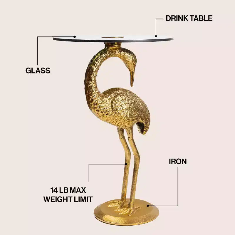 JONATHAN Y Blanche 25 Classic Mid-Century Glass Top Flamingo End Table