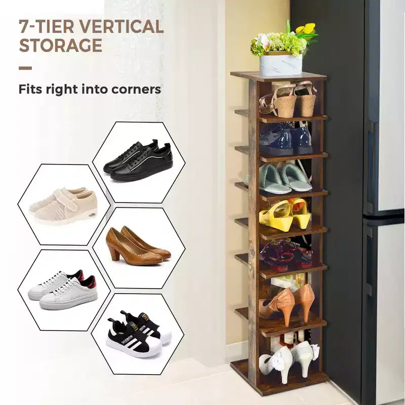 Costway Meuble de Rangement à Chaussures en Bois 7 Niveaux Organisateur de Chaussures Multi-rangement Boîte à Chaussures Blanc/Noir