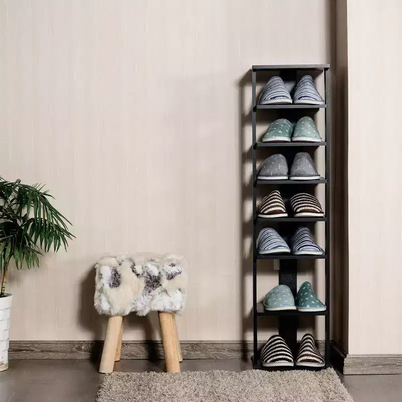 Costway Meuble de Rangement à Chaussures en Bois 7 Niveaux Organisateur de Chaussures Multi-rangement Boîte à Chaussures Blanc/Noir