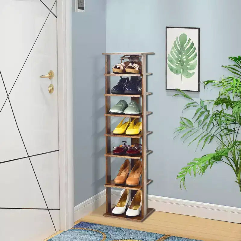 Costway Meuble de Rangement à Chaussures en Bois 7 Niveaux Organisateur de Chaussures Multi-rangement Boîte à Chaussures Blanc/Noir