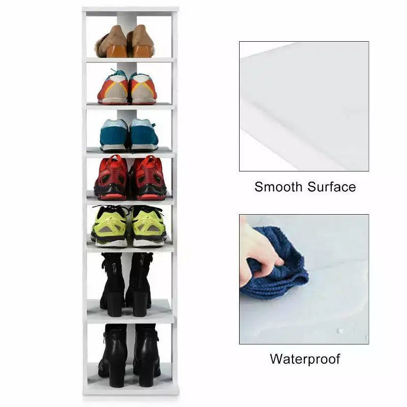 Costway Meuble de Rangement à Chaussures en Bois 7 Niveaux Organisateur de Chaussures Multi-rangement Boîte à Chaussures Blanc/Noir