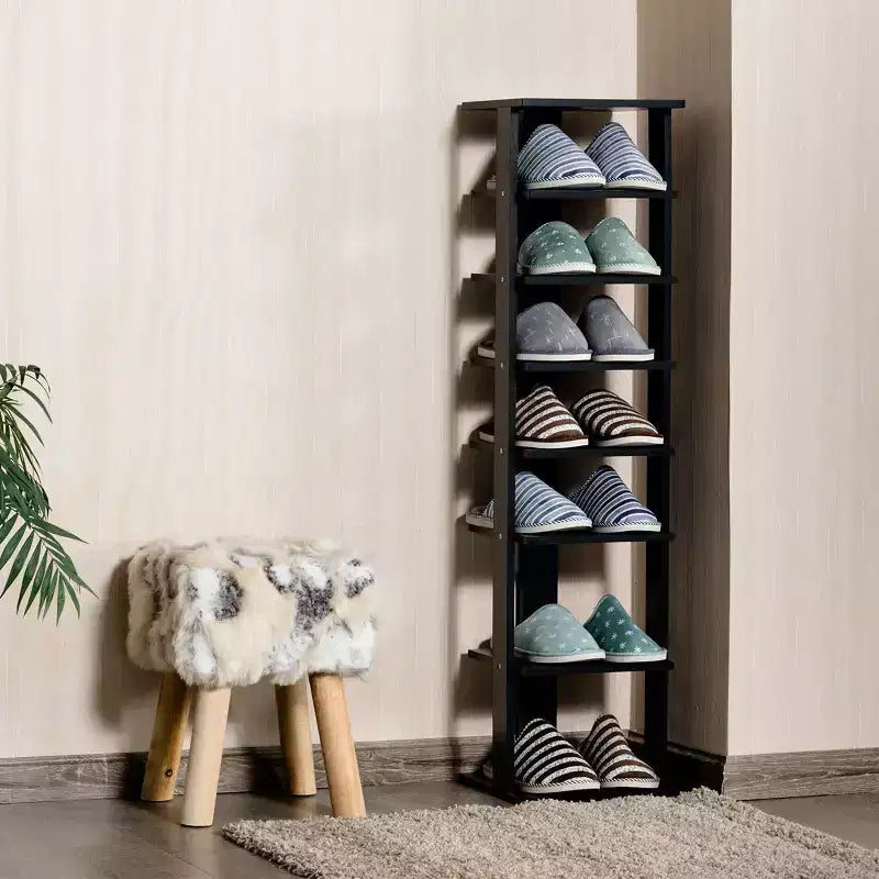 Costway Wooden Shoes Storage Stand 7 Tiers Shoe Rack Organizer Multi-shoe Rack Shoe box White/Black