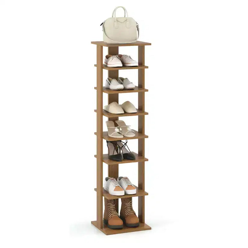 Costway Wooden Shoes Storage Stand 7 Tiers Shoe Rack Organizer Multi-shoe Rack Shoe box White/Black