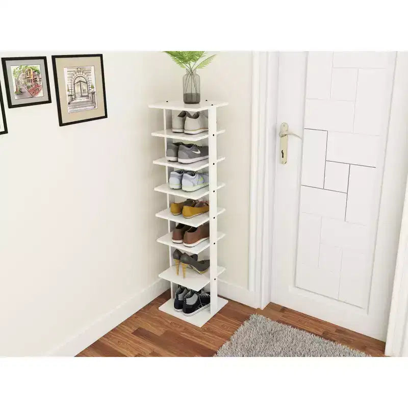 Costway Wooden Shoes Storage Stand 7 Tiers Shoe Rack Organizer Multi-shoe Rack Shoe box White/Black