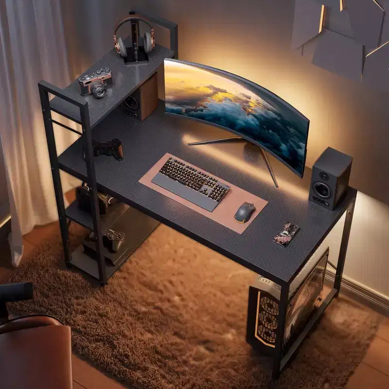 Bestier Bureau d'ordinateur de 119 cm avec étagère réversible, bureau d'écriture debout pour bureau à domicile/étude/jeux