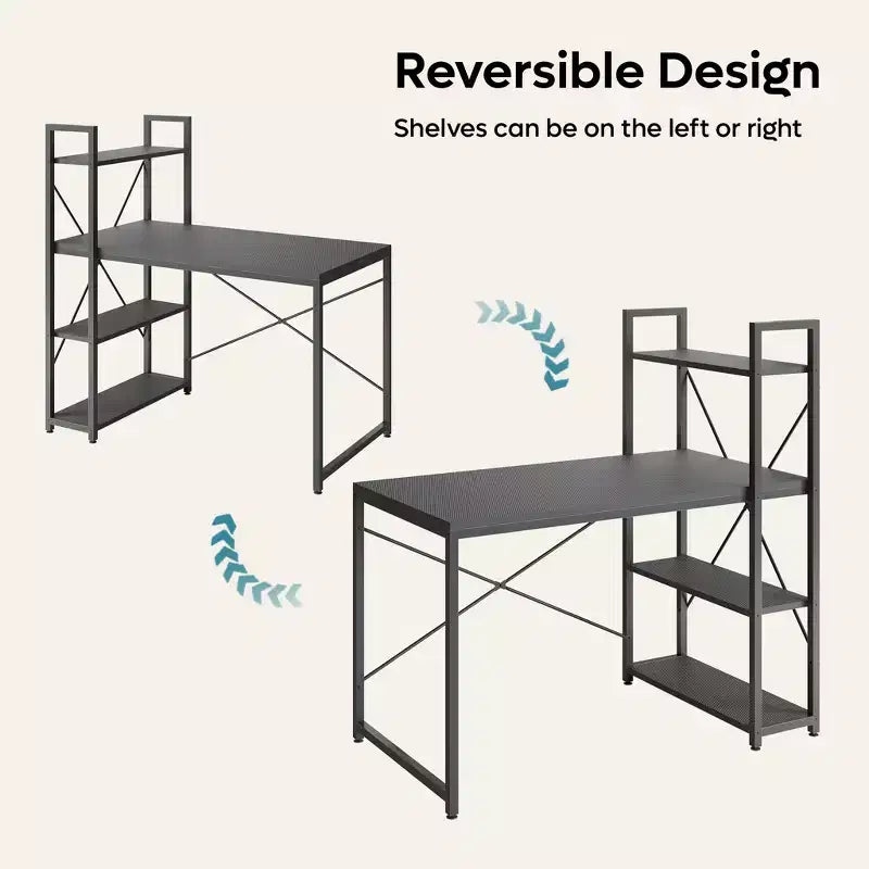 Bestier Bureau d'ordinateur de 119 cm avec étagère réversible, bureau d'écriture debout pour bureau à domicile/étude/jeux