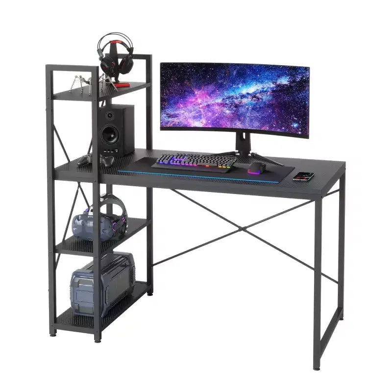 Bestier Bureau d'ordinateur de 119 cm avec étagère réversible, bureau d'écriture debout pour bureau à domicile/étude/jeux