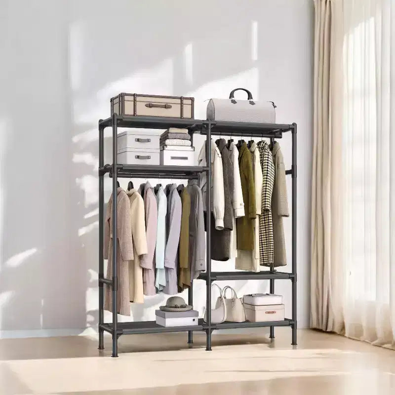 65 Inch Freestanding Portable Wardrobe Heavy Duty Clothes Rack Hanging Closet Organizer, Clothing Storage for Cloakroom and Bedroom