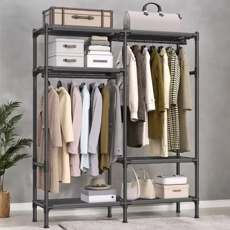 65 Inch Freestanding Portable Wardrobe Heavy Duty Clothes Rack Hanging Closet Organizer, Clothing Storage for Cloakroom and Bedroom