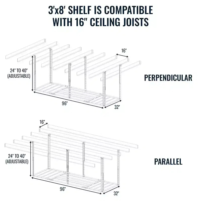 StoreYourBoard Rangement de Garage Suspendu Faber 3' x 8' avec Crochets | Supporte 317 kg