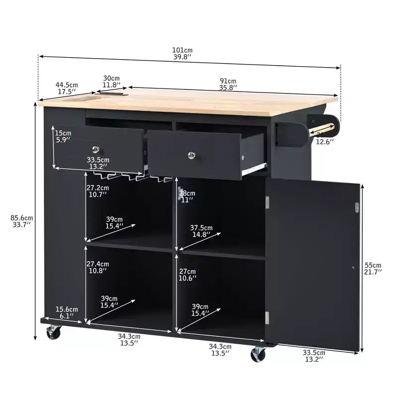 Whisen Modern Kitchen Island with Drop Leaf and Wheels