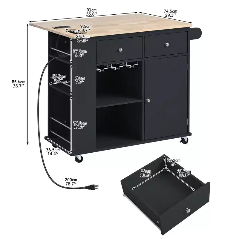 Whisen Modern Kitchen Island with Drop Leaf and Wheels