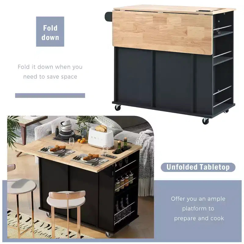 Whisen Modern Kitchen Island with Drop Leaf and Wheels