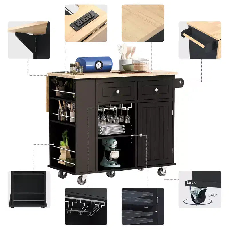 Whisen Modern Kitchen Island with Drop Leaf and Wheels