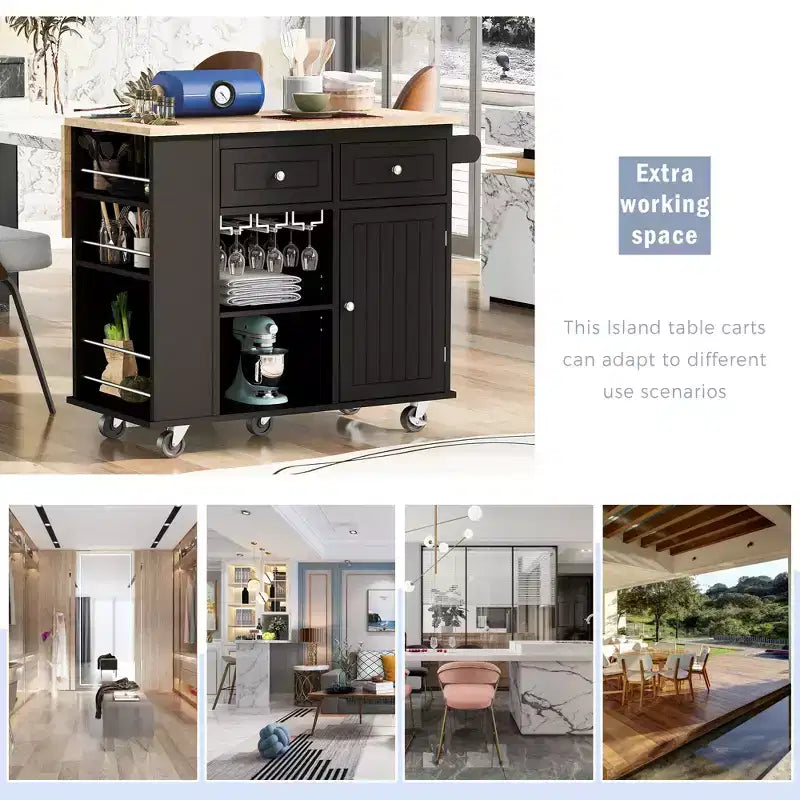Whisen Modern Kitchen Island with Drop Leaf and Wheels