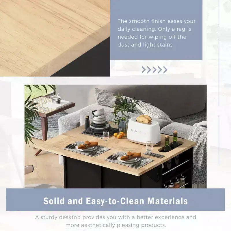 Whisen Modern Kitchen Island with Drop Leaf and Wheels