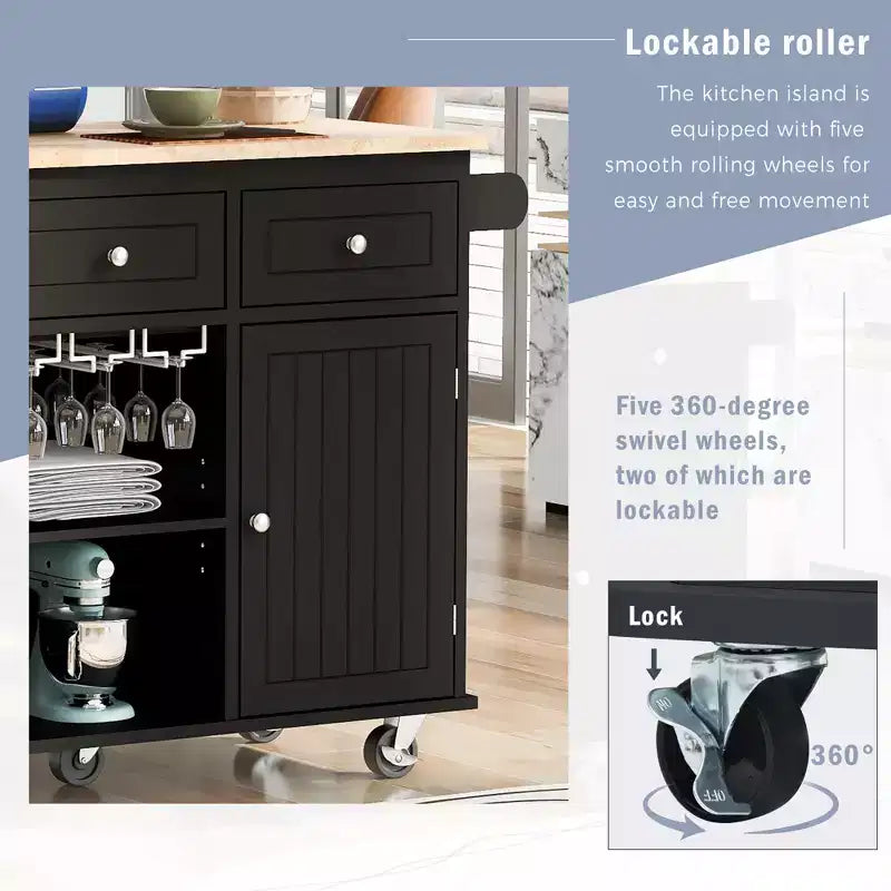 Whisen Modern Kitchen Island with Drop Leaf and Wheels