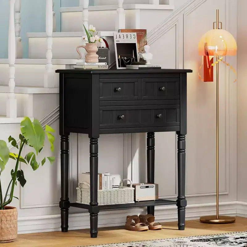 Console étroite Whisen avec trois tiroirs de rangement et étagère inférieure