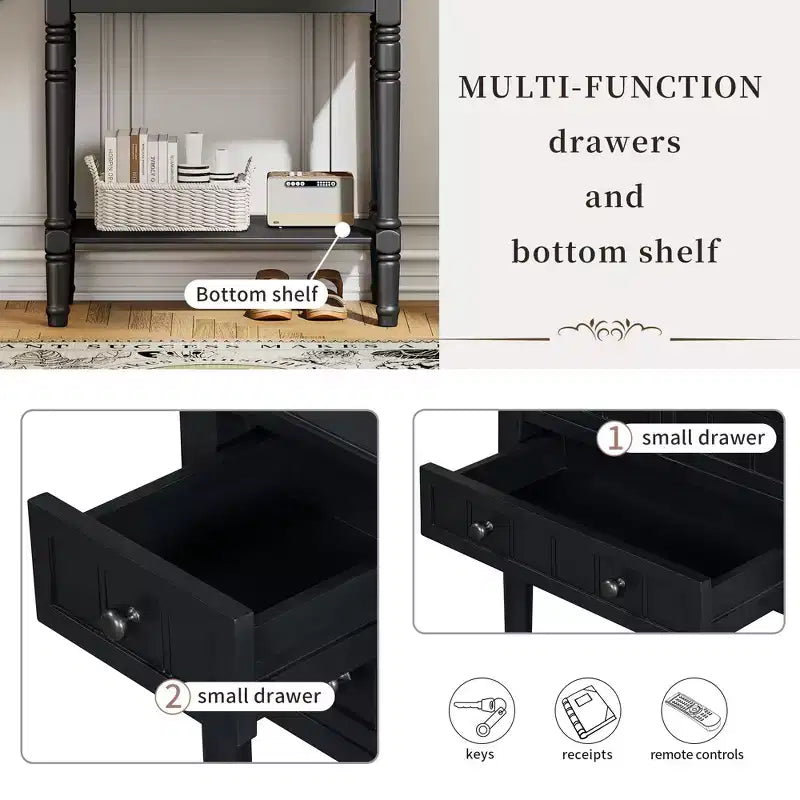Console étroite Whisen avec trois tiroirs de rangement et étagère inférieure