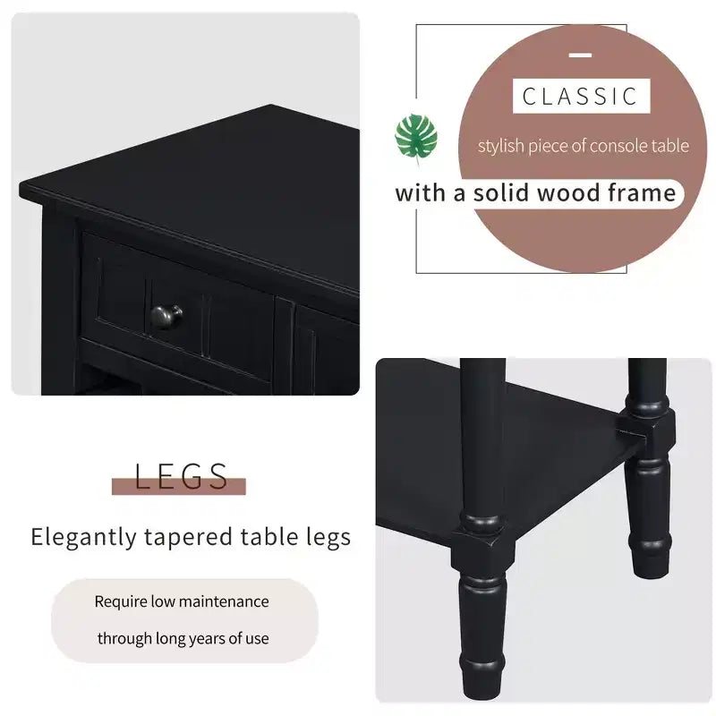 Console étroite Whisen avec trois tiroirs de rangement et étagère inférieure