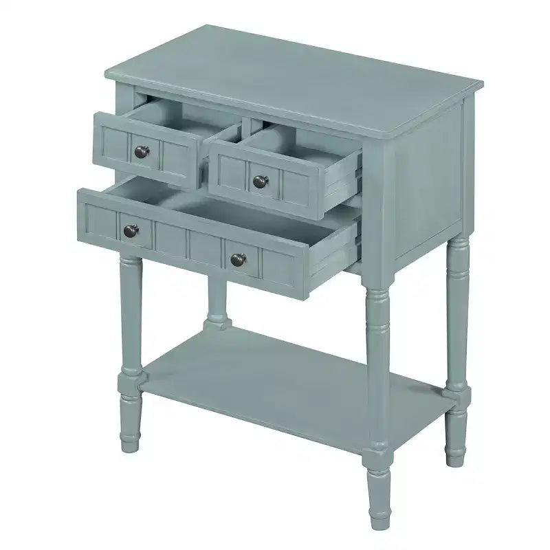Console étroite Whisen avec trois tiroirs de rangement et étagère inférieure