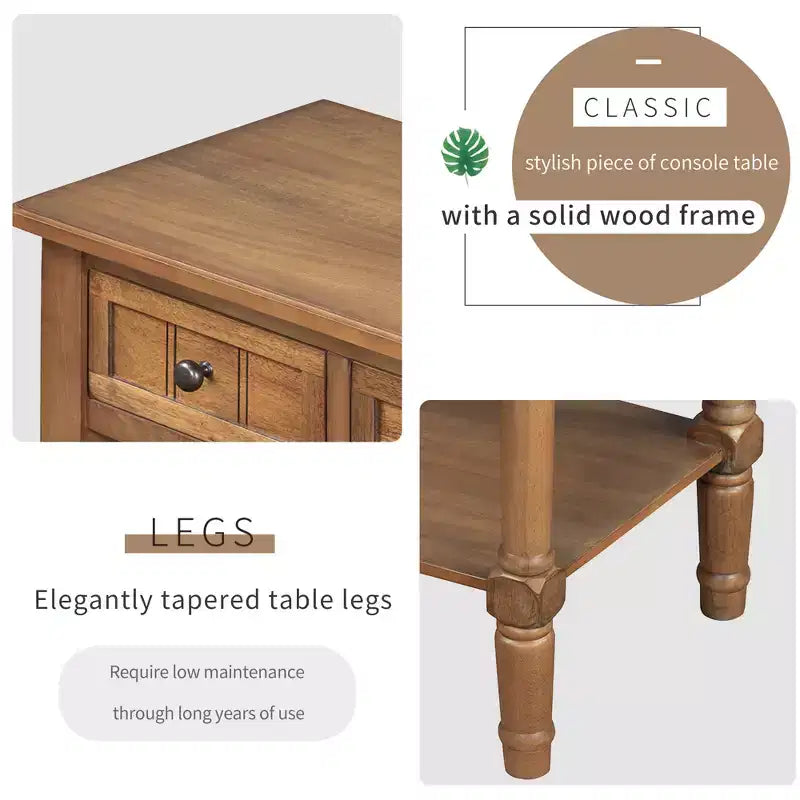 Console étroite Whisen avec trois tiroirs de rangement et étagère inférieure