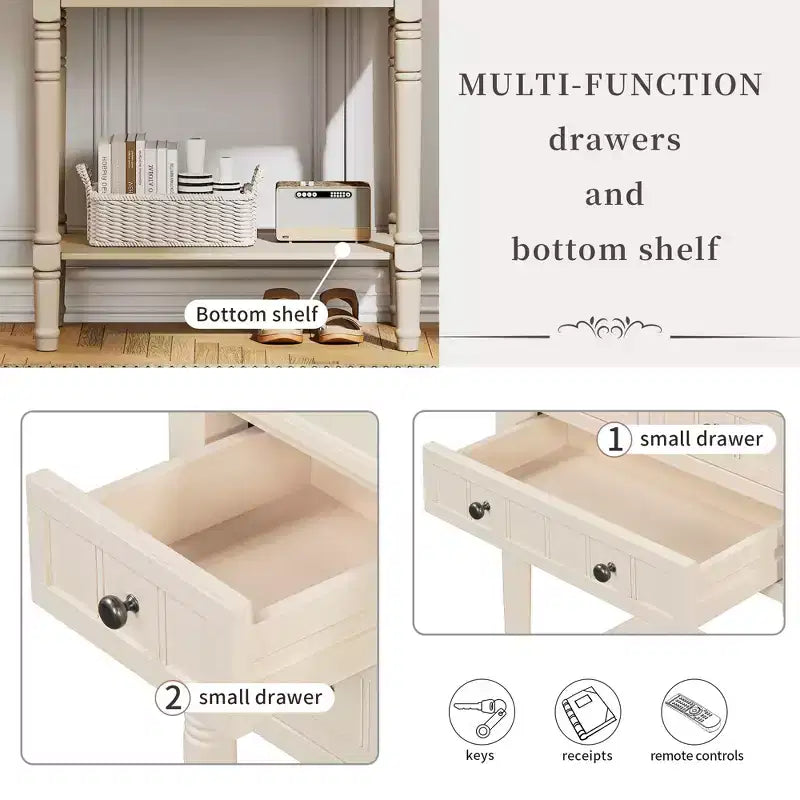 Console étroite Whisen avec trois tiroirs de rangement et étagère inférieure