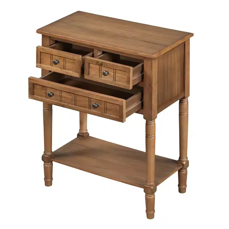 Console étroite Whisen avec trois tiroirs de rangement et étagère inférieure