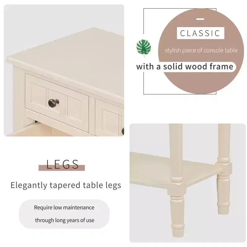 Console étroite Whisen avec trois tiroirs de rangement et étagère inférieure