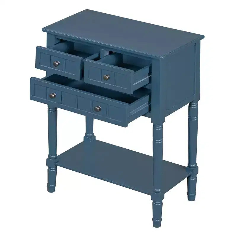 Console étroite Whisen avec trois tiroirs de rangement et étagère inférieure