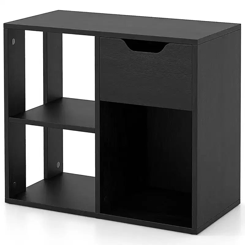 Costway 1/2 PCS 3-Cube Bookcase Organizer with 2-tier Wooden Storage Shelf & Pull-out Drawer Black/White