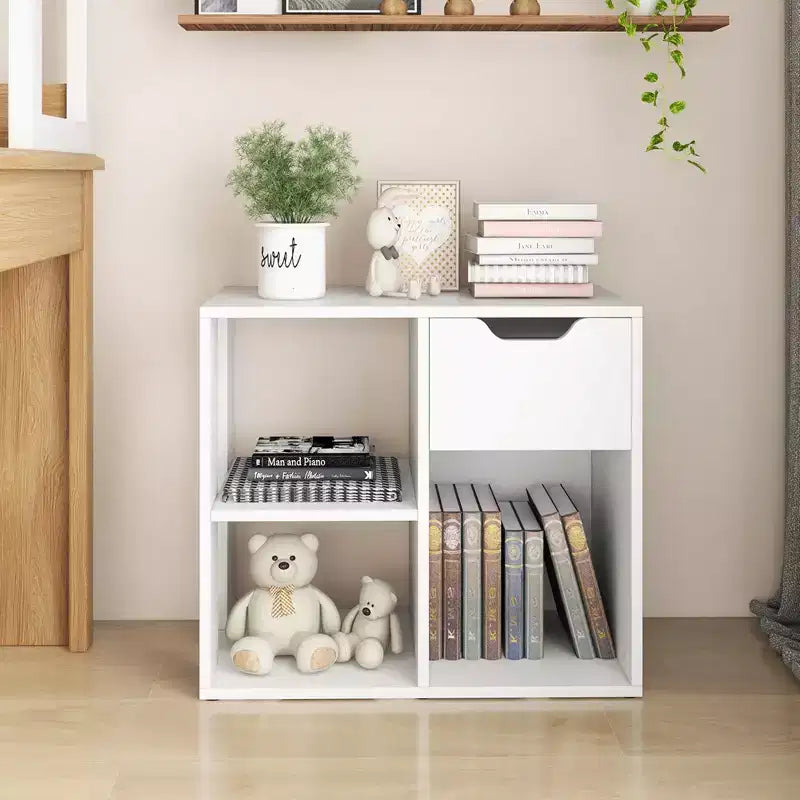 Costway 1/2 PCS 3-Cube Bookcase Organizer with 2-tier Wooden Storage Shelf & Pull-out Drawer Black/White